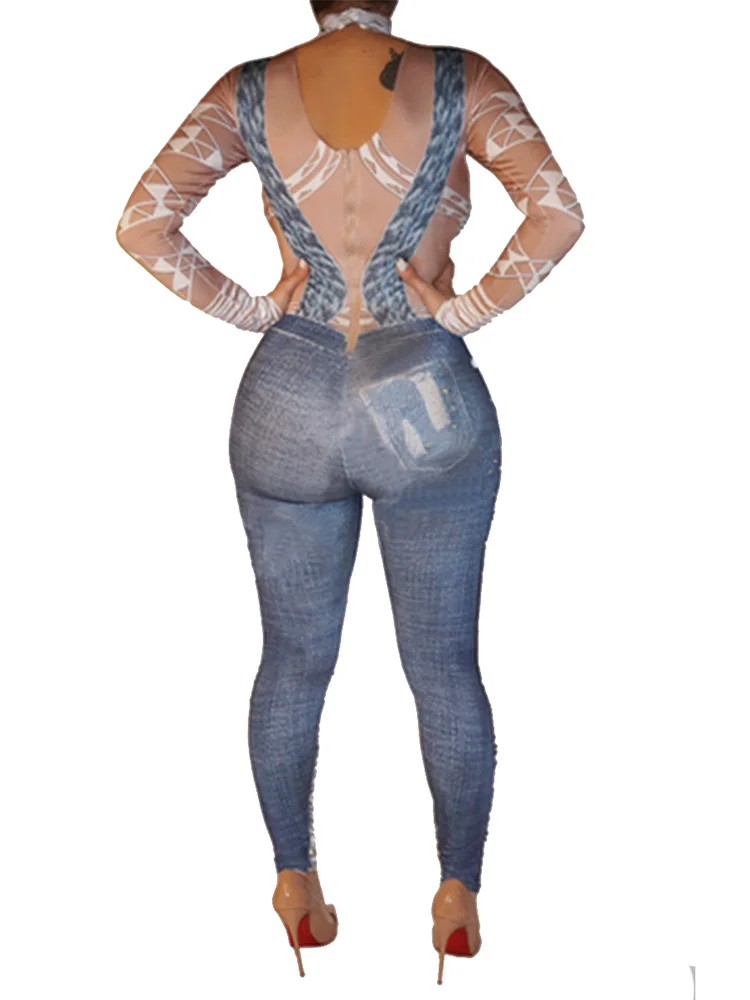 SUNNOW Женские джинсы Комбинезон ночной клуб бар вечерние сексуальный костюм в