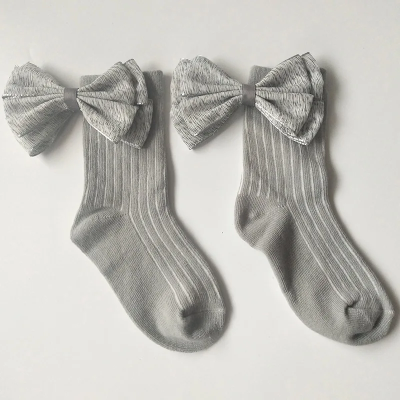 Gray Gray Bow Милые носки для маленьких девочек с бантиками; хлопковые носки до щиколотки для малышей; детские носки принцессы для девочек; детские носки - Цвет: Gray Gray Bow