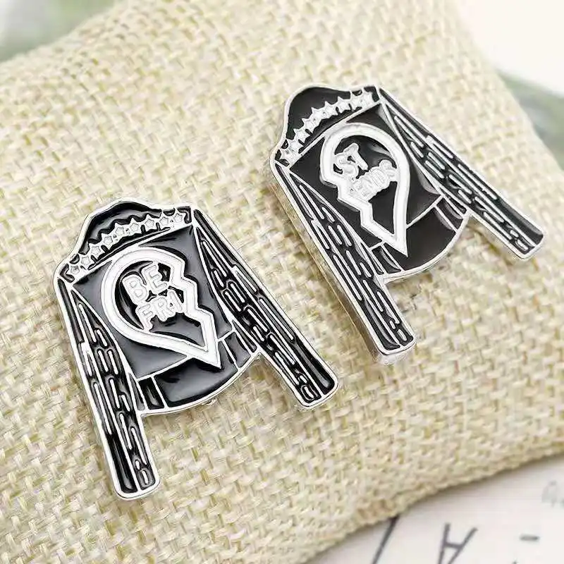 Cartoon 2 Pcs/Set Black Leather Jacke Broken Heart Brooches Pins Fashion Best Friends Enamel Brooch Forever Friendship Lapel Pin | Украшения