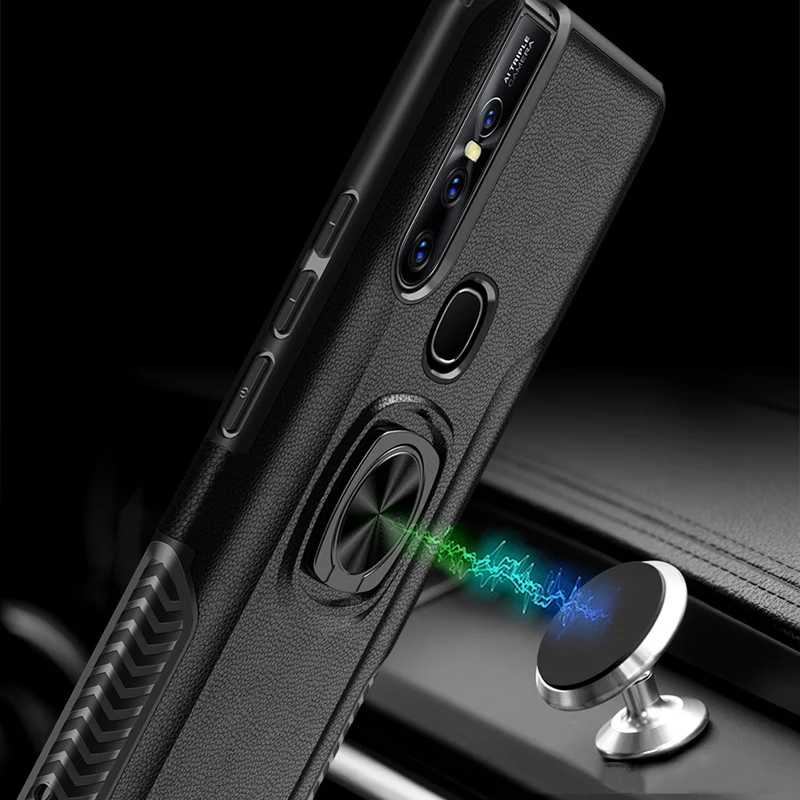 Чехол для VIVO V15 Pro текстуры кожи металлическое кольцо силикона автомобильная