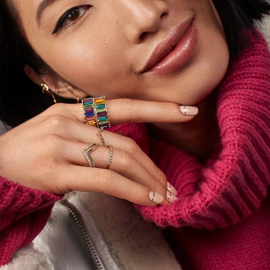 Женское тонкое Золотое кольцо 925 пробы из стерлингового серебра с инкрустацией