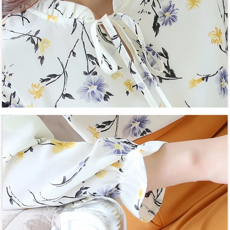 Новинка 2017 осенние женские топы 4XL рубашка с галстуком бабочкой Цветочная