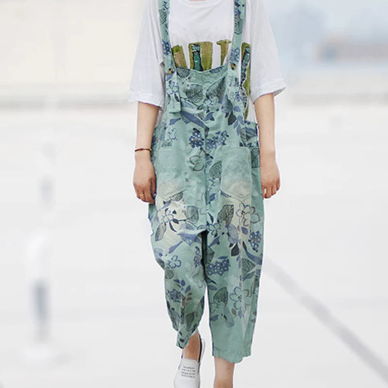 Комбинезон женский джинсовый с цветочным принтом повседневная одежда без