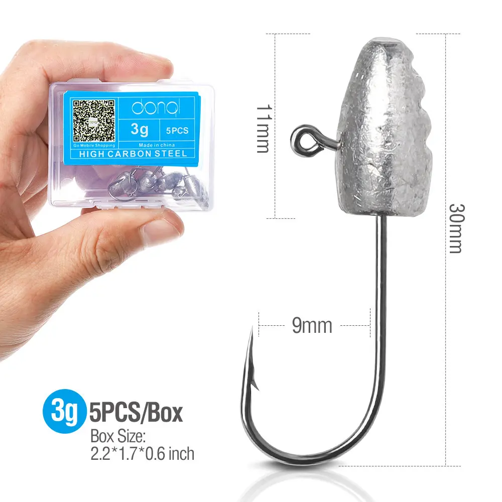 3g DONQL 5 шт./кор. открытые Lead Jig Head острый крючок с зазубринами для Мягкая приманка со свинцовым крюк для Карп рыболовные снасти аксессуары - Цвет: 3g