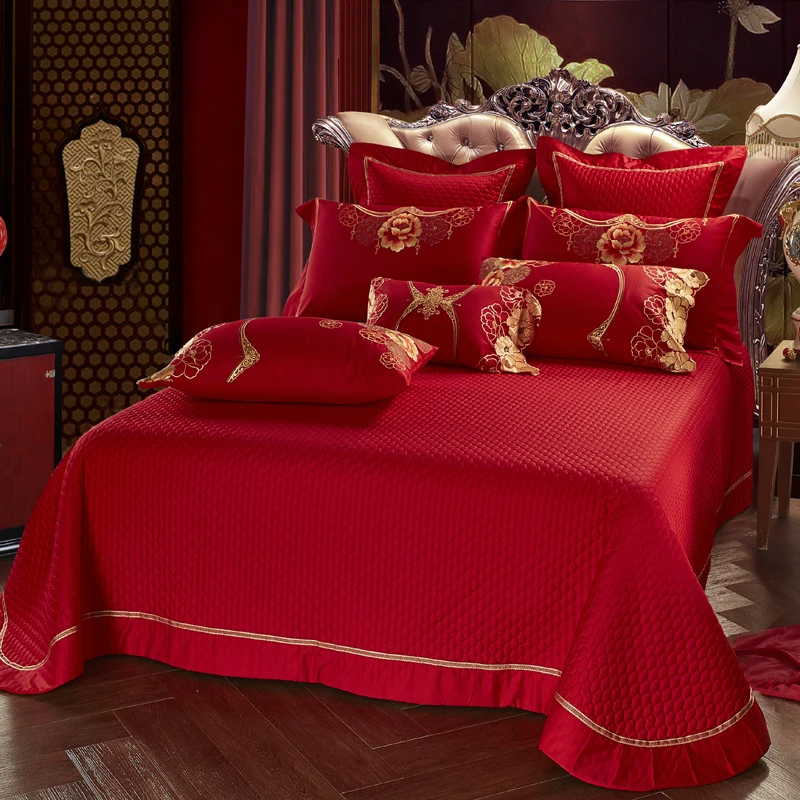 Роскошный красный свадебный комплект постельного белья с цветочной вышивкой в