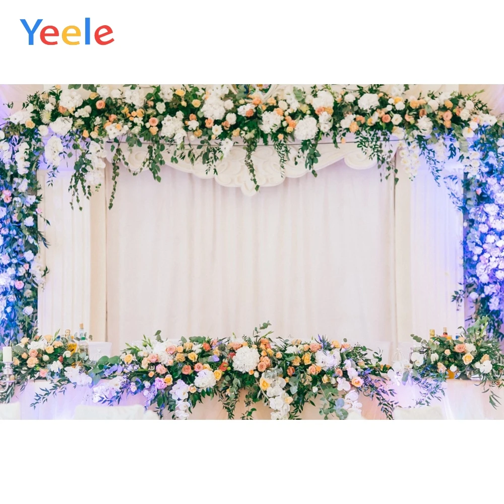 

Yeele Wedding Photocall White Curtain Flowers Backdrops Frame Photography Background Photographic Backdrops for Photo Studio
