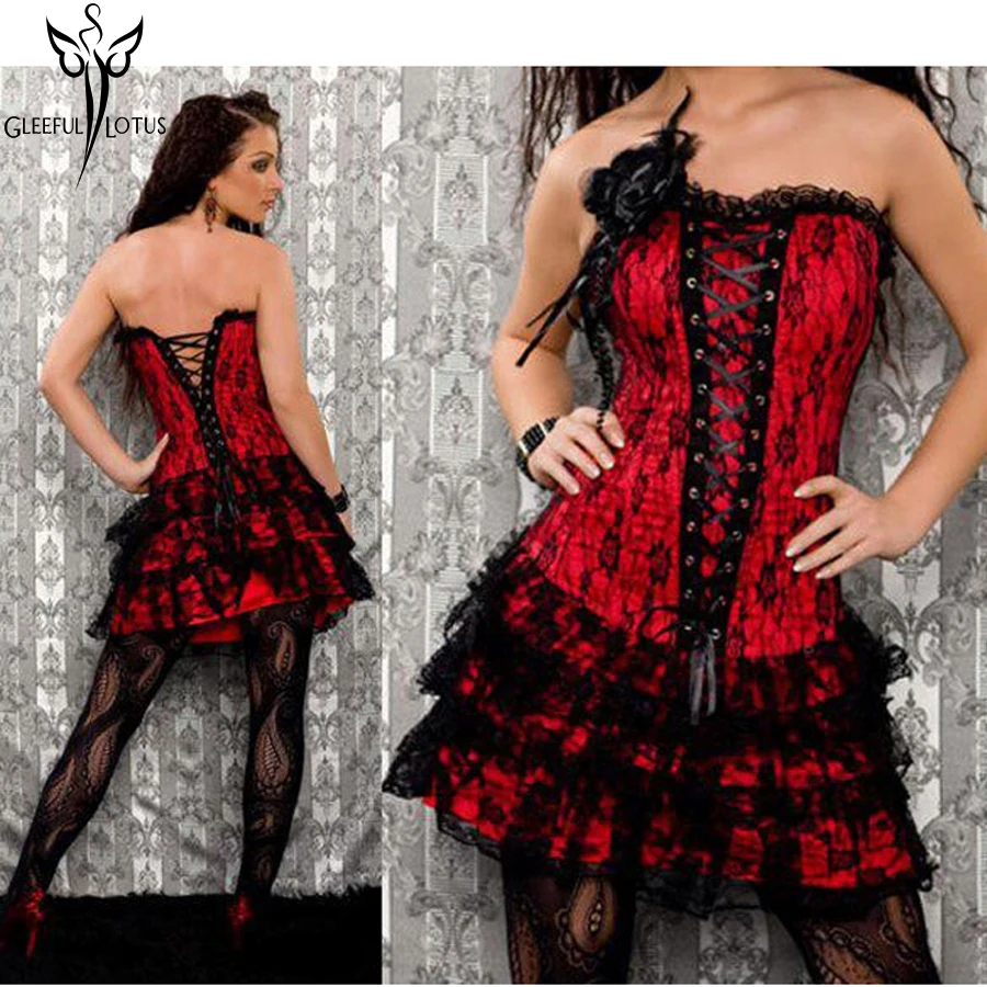 Хит Красные сексуальные готические корсеты в стиле стимпанк для тренировок по