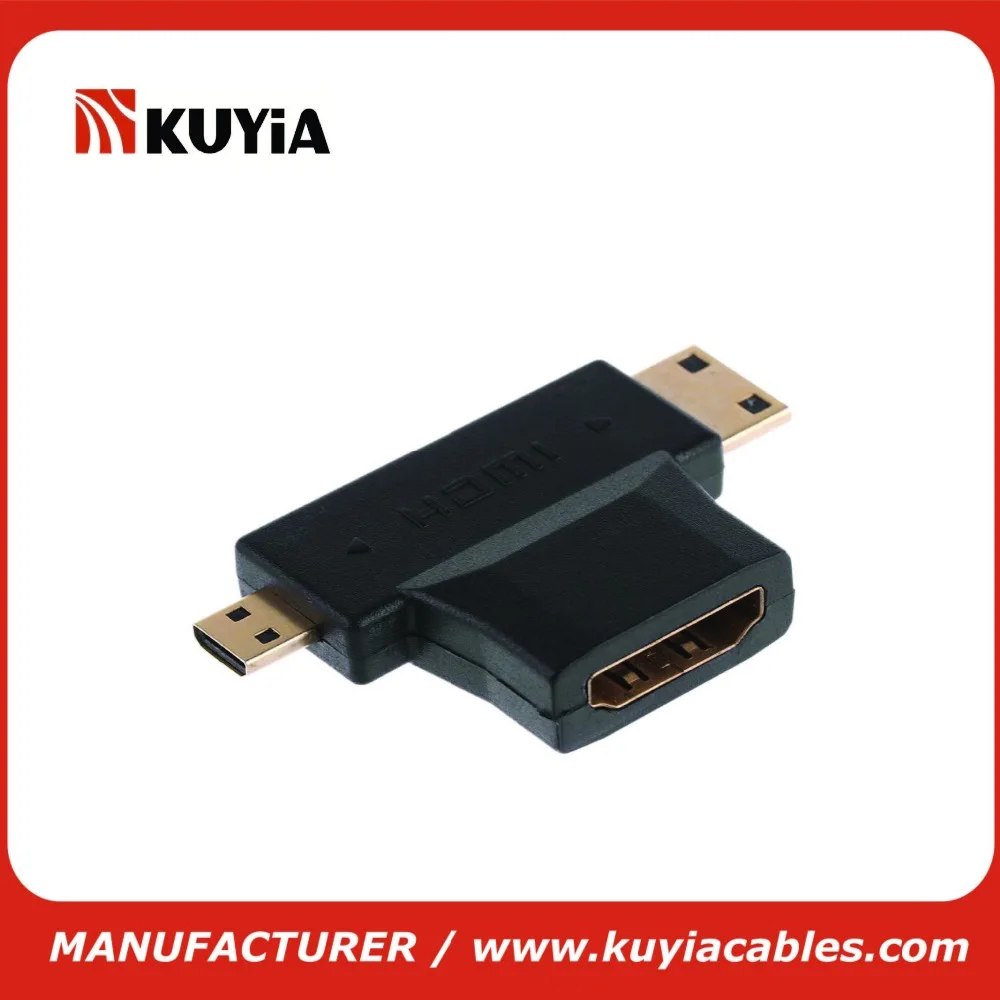 KUYiA 10 шт./лот 3 в 1 HDMI адаптер Женский к Micro / Mini Мужской разъем адаптера (не может