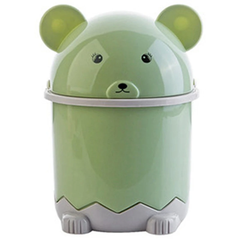 Green Creative Cute Desktop Trash Desktop With Lid Small Paper Basket Mini Flip Plastic Trash Can - Цвет: Green