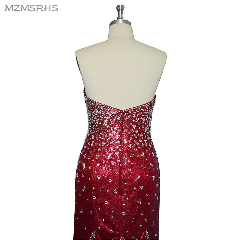 

MZMSRHS Burgundy Mermaid Prom Dresses Sweetheart Sequins Prom Dress Crystal Floor Length vestido de festa Party Gowns