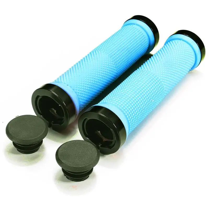 A Pair of Mountain Bike Bicycle MTB Non-Slip Rubber Lock On Handlebar Grips(White - Цвет: Blue