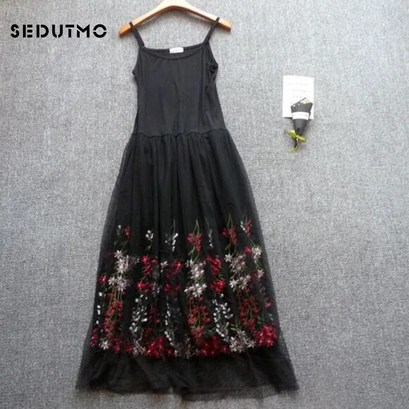 Женское кружевное платье с тонкой сеткой SEDUTMO весеннее длинное туника на тонких