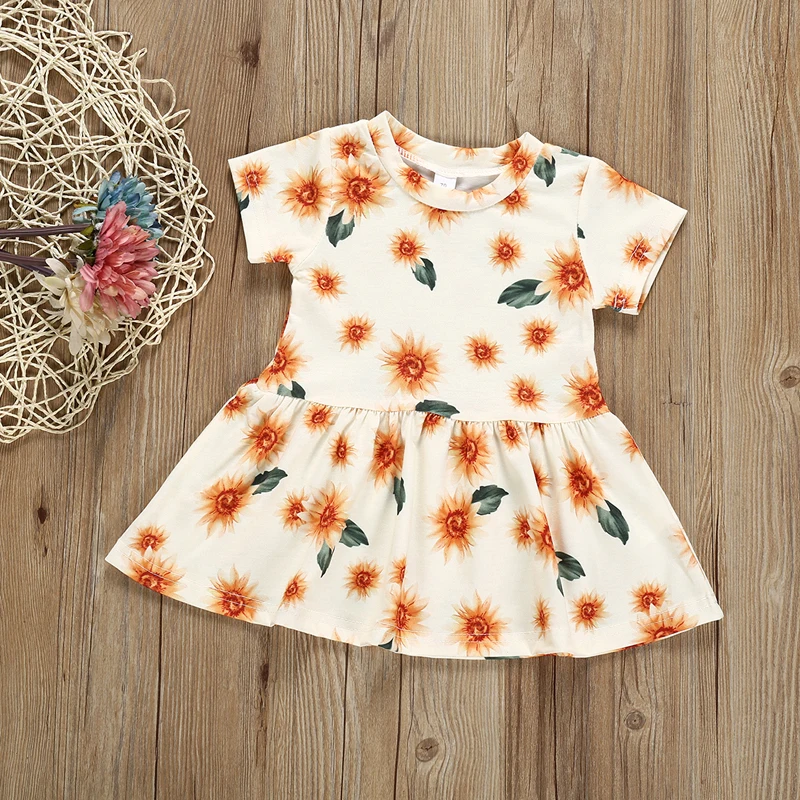 Baby Girl Clothes Set Summer Sunflower Dress+Shorts Two-piece Toddler Infant Girls Clothing Sets Floral Newborn Outfit 2pcs | Детская