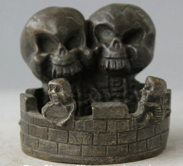 SCY 1124 + старая китайская бронзовая фигурка периода династии две головы черепа