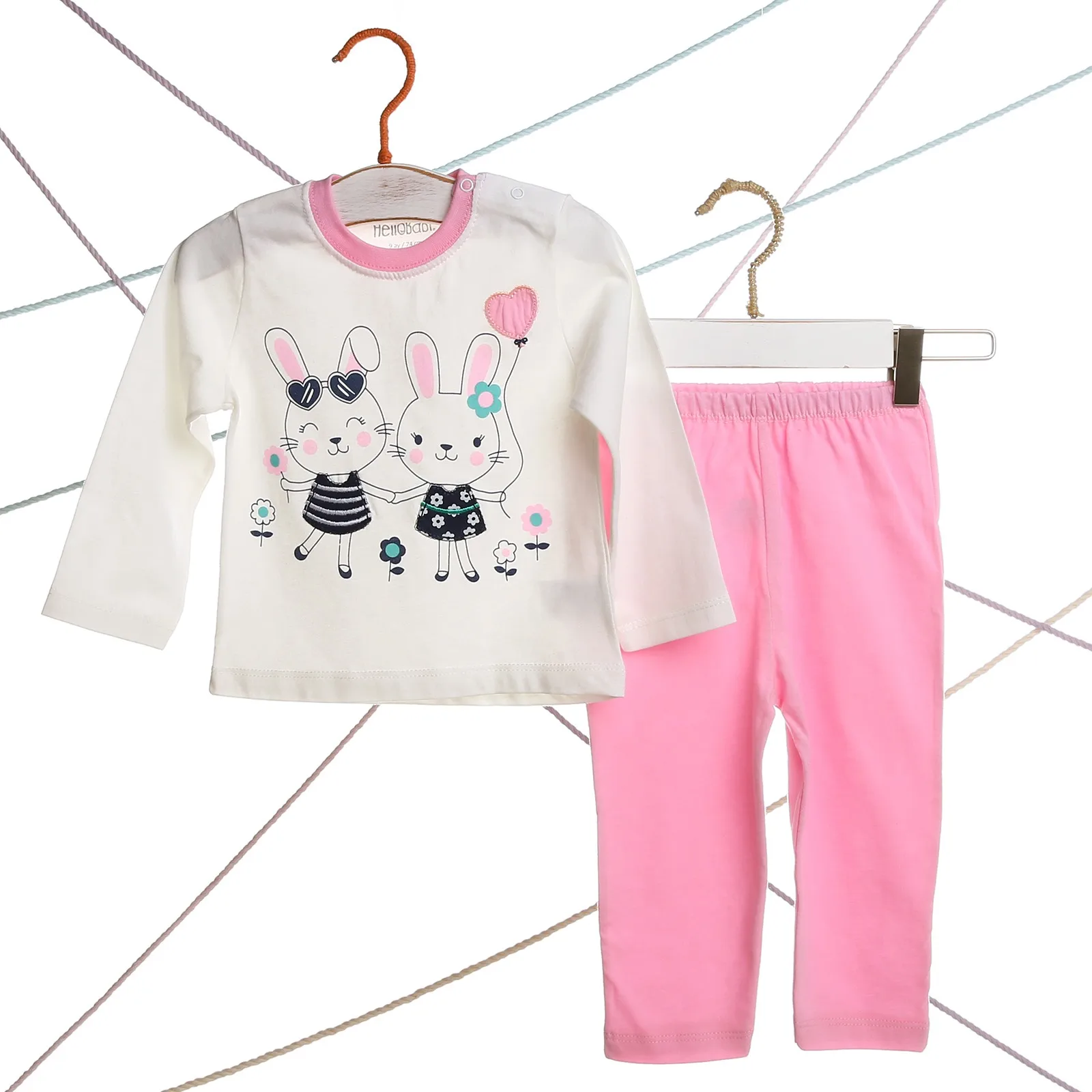 Ebebek HelloBaby/пижамный комплект с длинными рукавами и принтом кролика для маленьких