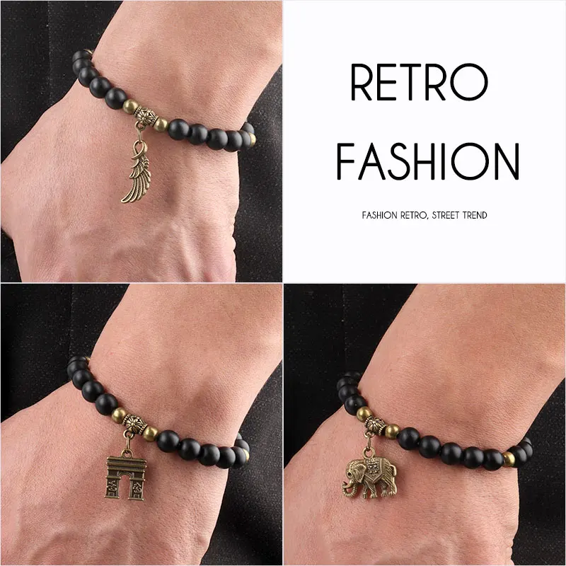 18 видов 8 мм Ретро браслет мужские и женские очаровательные браслеты Бронзовые