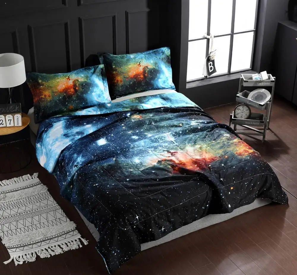 20190555QP Galaxy пространство небо Стёганое одеяло ing Тонкий плед шить полиэстер ткань полиэстер Наполнитель queen 3 шт., стеганый набор наволочки - Цвет: 20190555QP