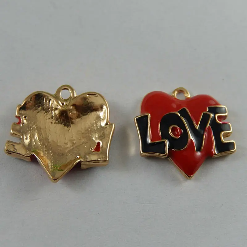 Newest 12Pieces Vintage Gold Zinc Alloy Red Love Heart Bracelet Charms Cute Enamel Necklace Pendant Jewelry Making Crafts 51000|pendants jewelry