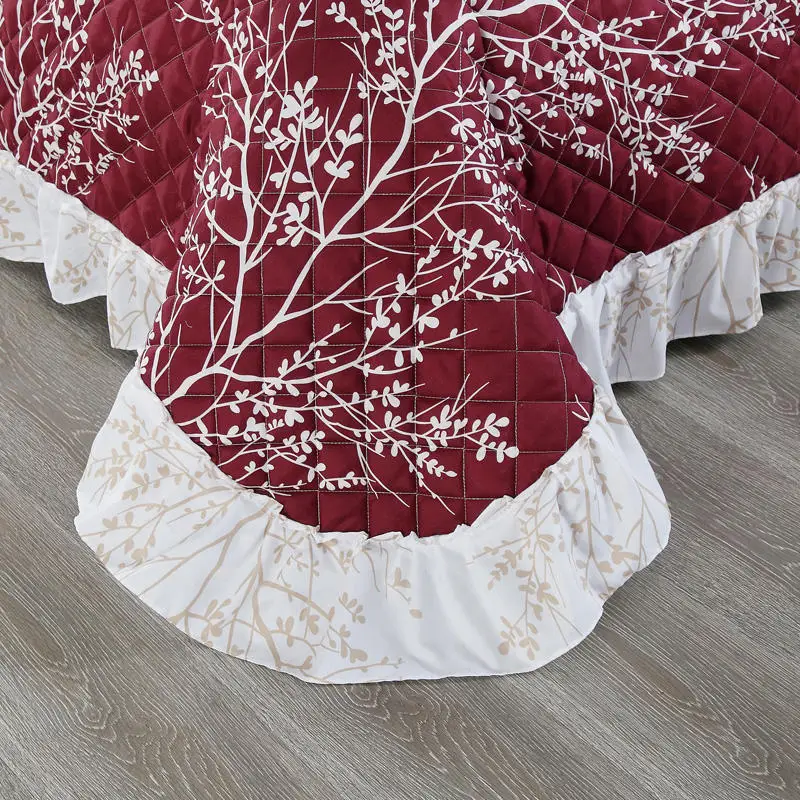 Роскошный стеганый покрывало с растительным узором 100% хлопковый комплект