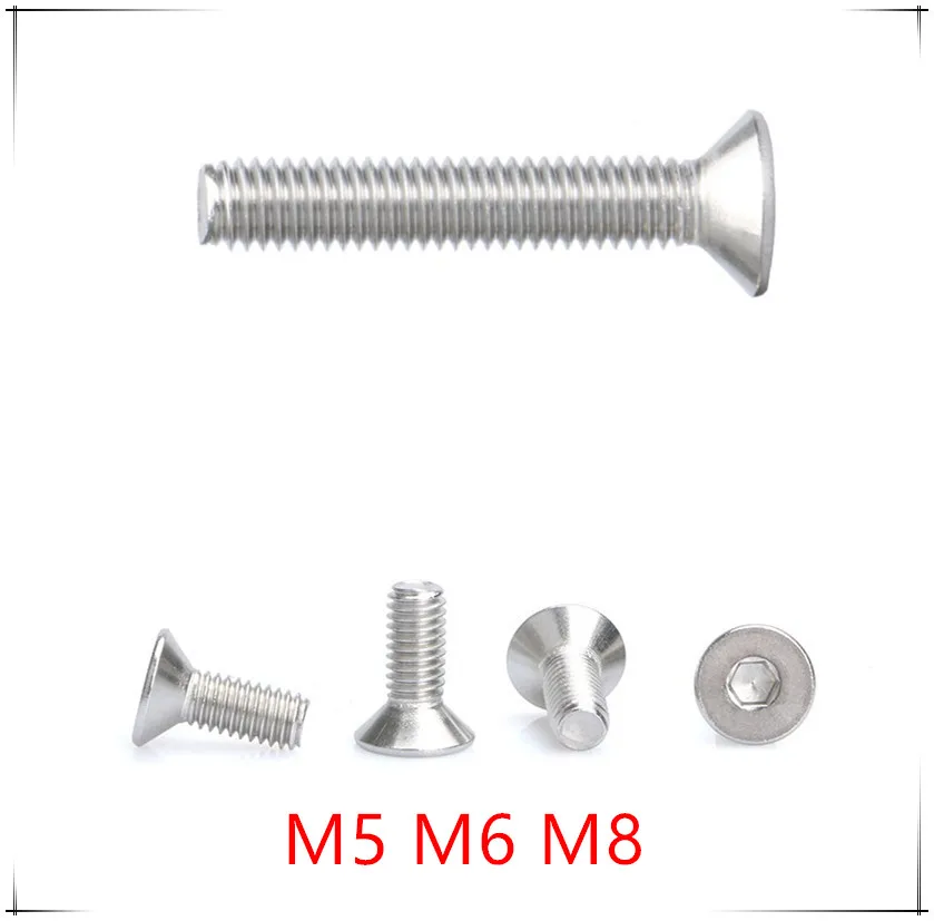 DIN7991 Шестигранная с плоской головкой Кепки винт M5/M6/M8* 6/8/10/12/16/20 Вт, 30 Вт/40/50/60/80/100 мм Нержавеющая сталь винт с потайной головкой винт