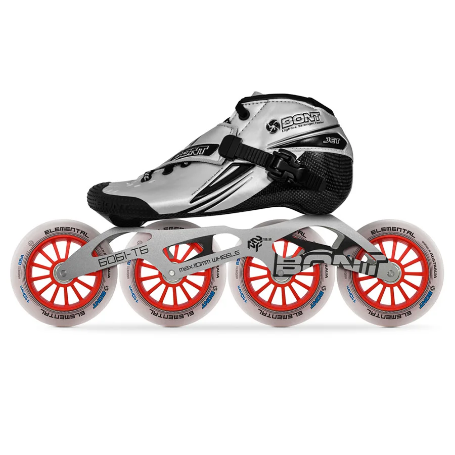 Silver Оригинальные Bont Jet 2PT Скорость роликов Heatmoldable CarbonFiber 4*90/100/110 мм 6061 рамки элементарной колеса скейт роликовых - Цвет: Silver