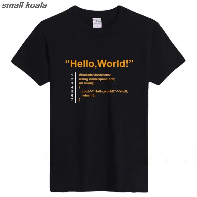 Программист с коротким рукавом Футболка Hello World code круглым воротником из чистого
