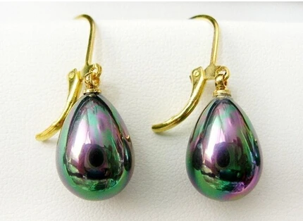 Серьги с перламутровыми каплевидными шваброй павлина черного цвета 12x16 мм&gt