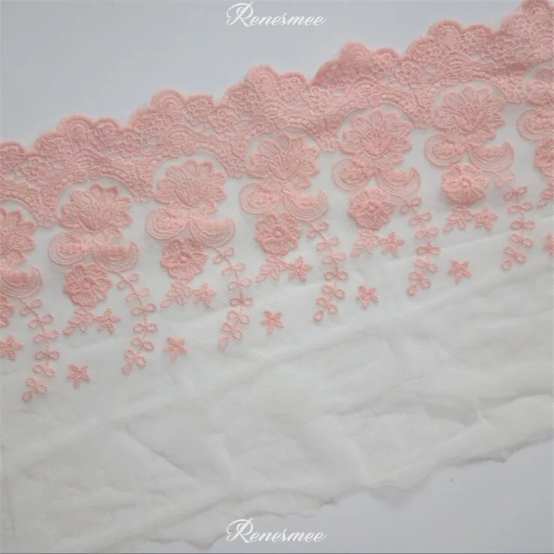 1Yard 22cm Pink Mesh Fabric Venise Lace Trim Embroidery Embellishment Sewing Crafts Doll Material Free Shipping SX155 | Дом и сад