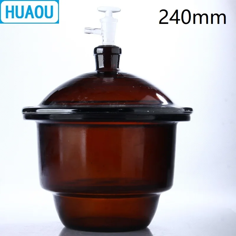 

HUAOU 240mm Vacuum Desiccator with Ground - In Stopcock Porcelain Plate Amber Brown Glass Laboratory Drying Equipment