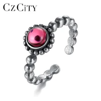 czcity vintage design thai 925 sterling silver resizable rings for women round crystal fine jewelry wedding ring gift sr0216