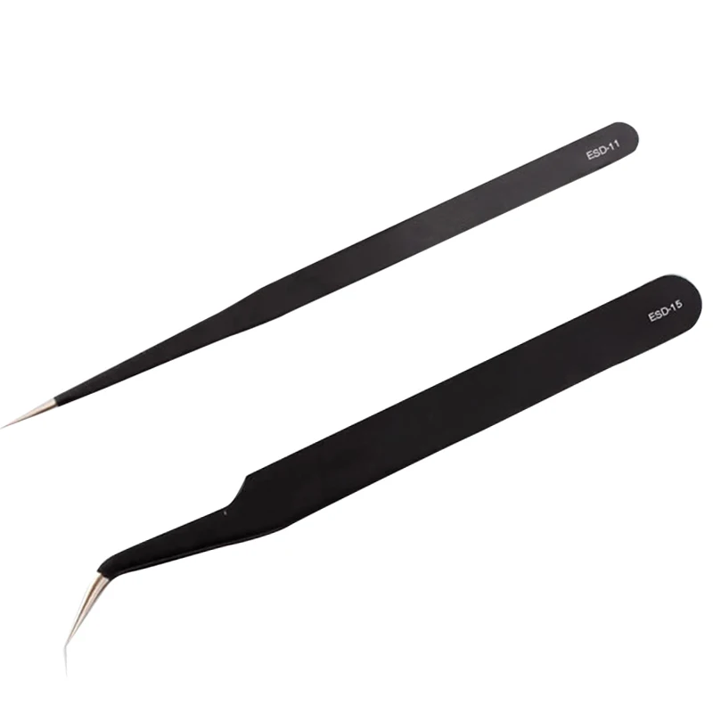 2PCS Set 2, 6 штук в партии, ESD анти-статические Нержавеющая сталь Пинцет Набор ремонт инструмента Комплект анти-статические модели слесарный наборы ручных инструментов - Тип головки пинцета: 2PCS Set