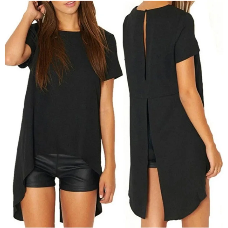 Женская Однотонная футболка с высоким вырезом Повседневная Свободная открытой