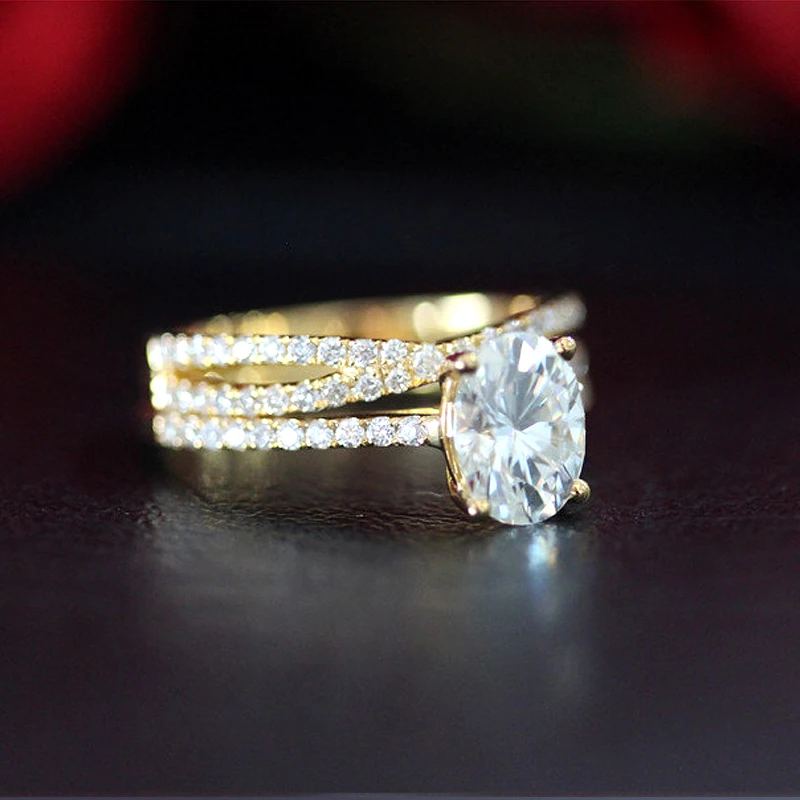 14K желтое золото кольцо комплект 2ct карат бриллиантовая огранка Муассанит