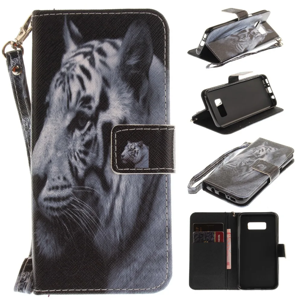 For Samsung Galaxy S8 S8Plus + Case Wallet Luxury Stand Cases PU Leather Flip Cover Cat Dog Tiger Wolf Lion Monkey Eagle | Мобильные
