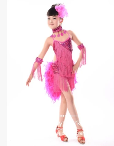 Детский танцевальный костюм с блестками и перьями|dance dress for girls|latin dance dressdance |