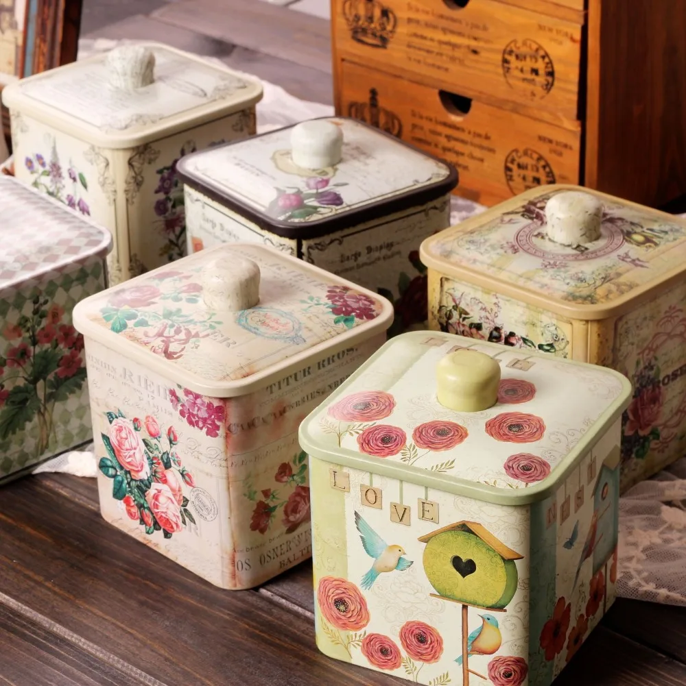 

Free Shipping! Vintage Style Tin Coffee Box with Cover Metal Storage Box Tea Canister Multi-Use Storage Jar Hot Selling!