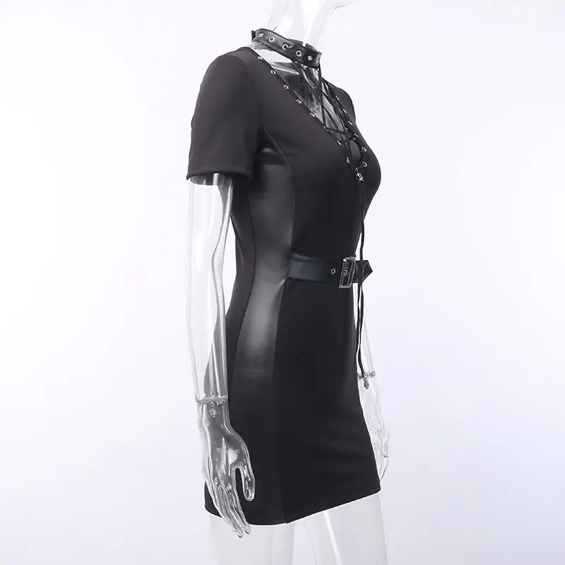Ruibbit Холтер Bodycon черное платье для женщин Мини Готическая пентаграмма полые панк