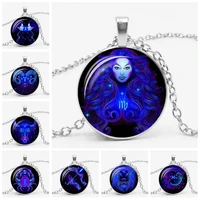 galaxy constellation 12 zodiac constellation astrology necklace female pendant necklace mens glass bevel pendant