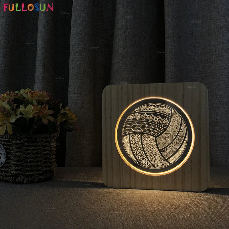 FULLOSUN 3D LED Lamp Warm White Color Touch Light Basketball Soccer Model Wood Table for Kids Bedside Decor NightLight | Освещение
