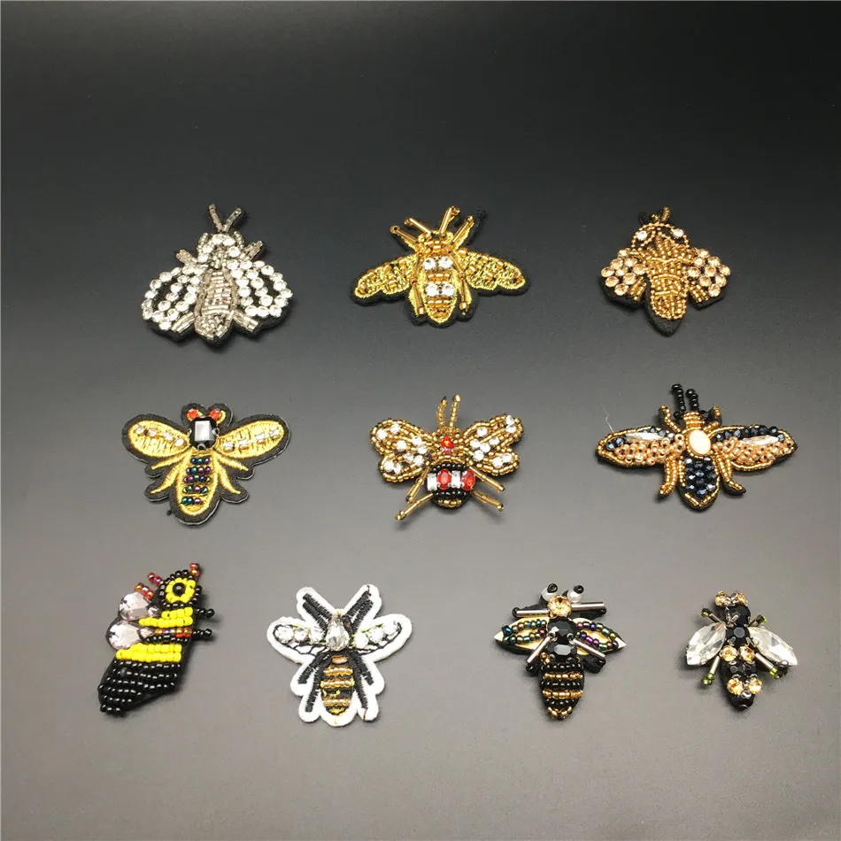 3D Handmade Rhineston beaded Patches FASHION BEES Sew on sequined patch for clothing beading Applique cool | Дом и сад