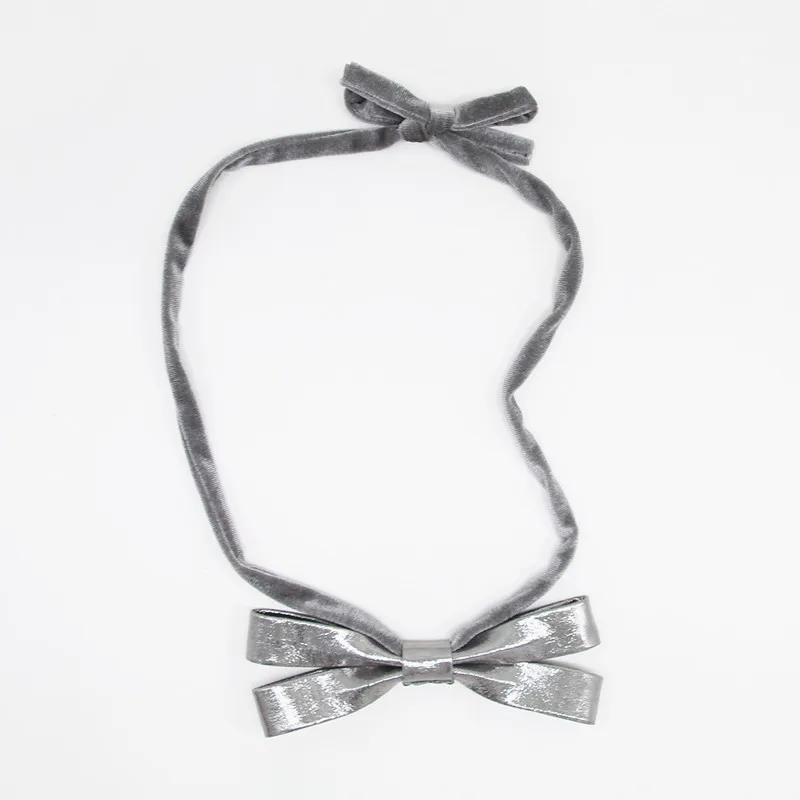 grey necklace Новая зимняя модная детская группа Детские аксессуары для волос кожа pu бант Блестящий бант для волос - Цвет: grey necklace
