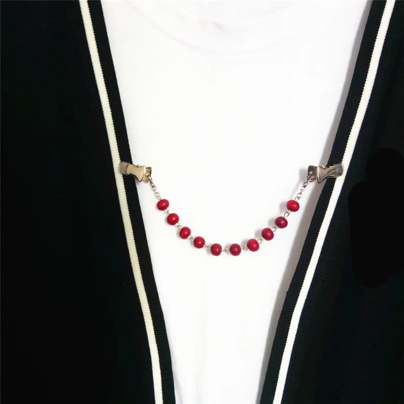Natural Wine Red Wood Beads Chain Cardigan Sweater Clip Girls Party Dress Cinch Shawl Vest Collar Pin Mittens Gloves | Украшения и