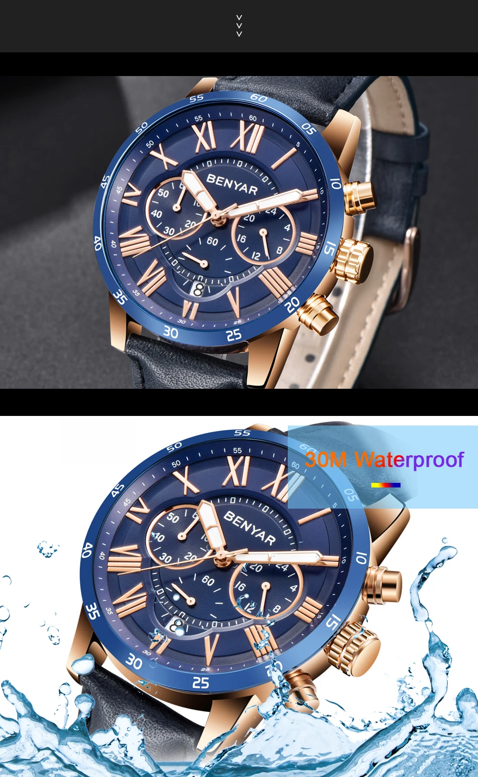 Reloj Hombre Топ бренд класса люкс BENYAR модный хронограф спортивные мужские часы военные кварцевые часы Relogio Masculino