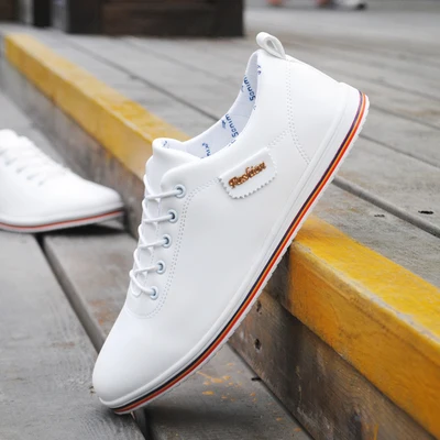 5362White Autumn Winter Men Shoes Breathable Men's Casual Shoes Pu Leather Flat Shoes Lace-Up Man Shoes Comfortable Outdoor White Sneakers - Цвет: 5362White