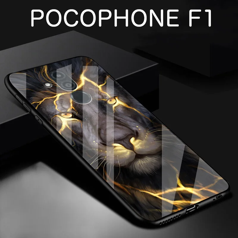 Стеклянный чехол в стиле ретро с изображением Льва для pocophone F1 мягкий из ТПУ POCO