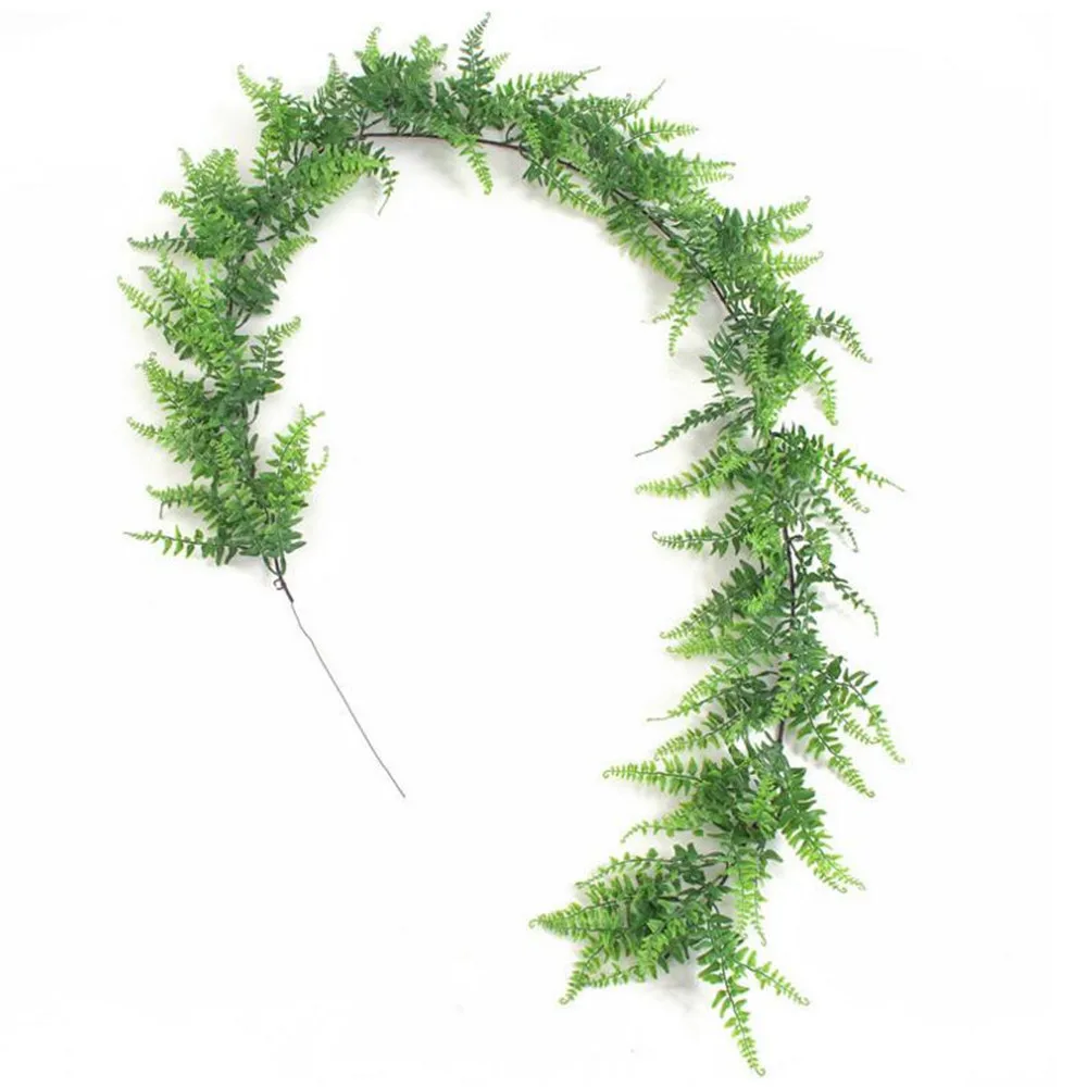 Boston fern Один пластиковый зеленый лист плюща искусственная зелень искусственная Виноградная лоза эвкалипта Бостона/персидский папоротник лист лозы Для свадебное украшение арки - Цвет: Boston fern