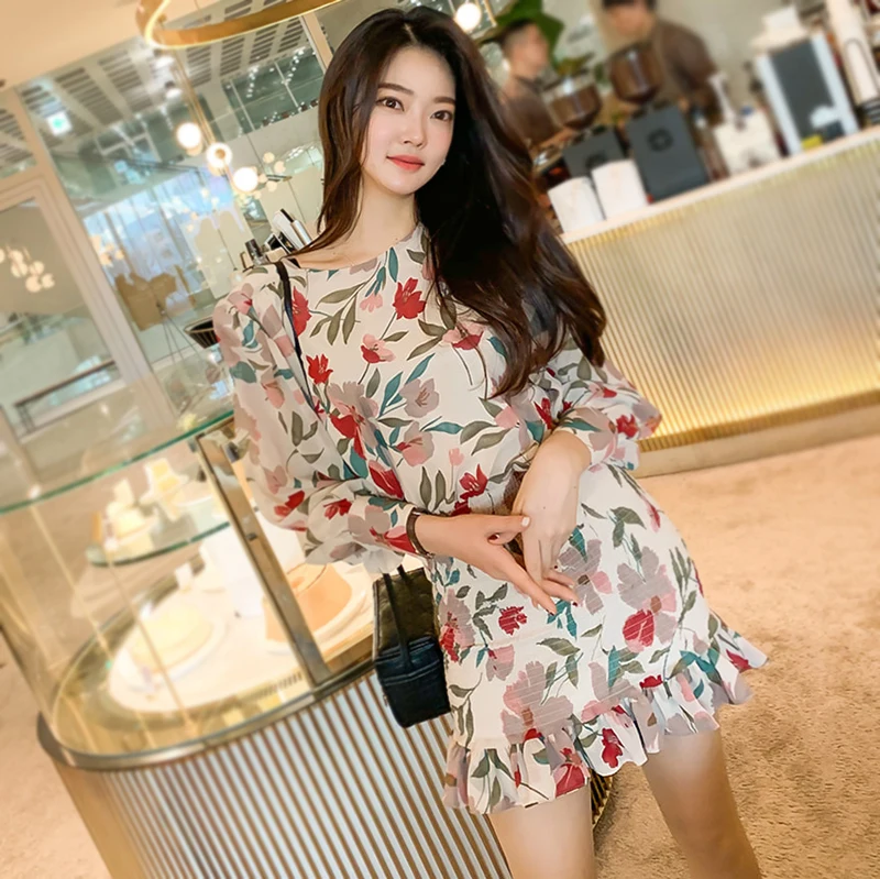 2019 женское Повседневное платье весна осень с цветочным принтом Bodycon Вечерние