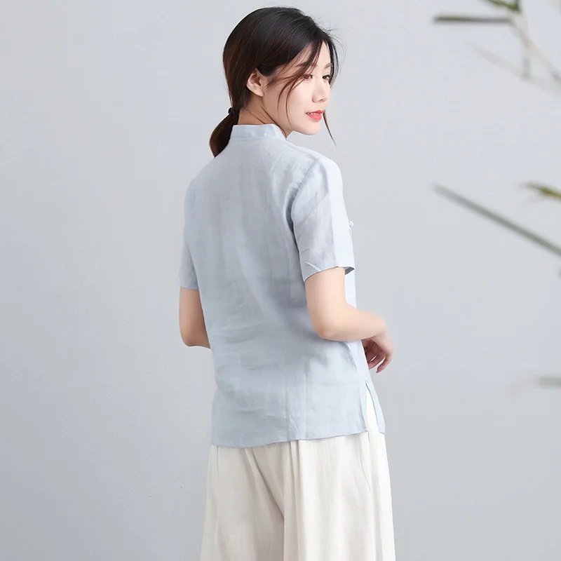 Летняя футболка с коротким рукавом тонкая хлопковая льняная одежда Ramie Zen чайная
