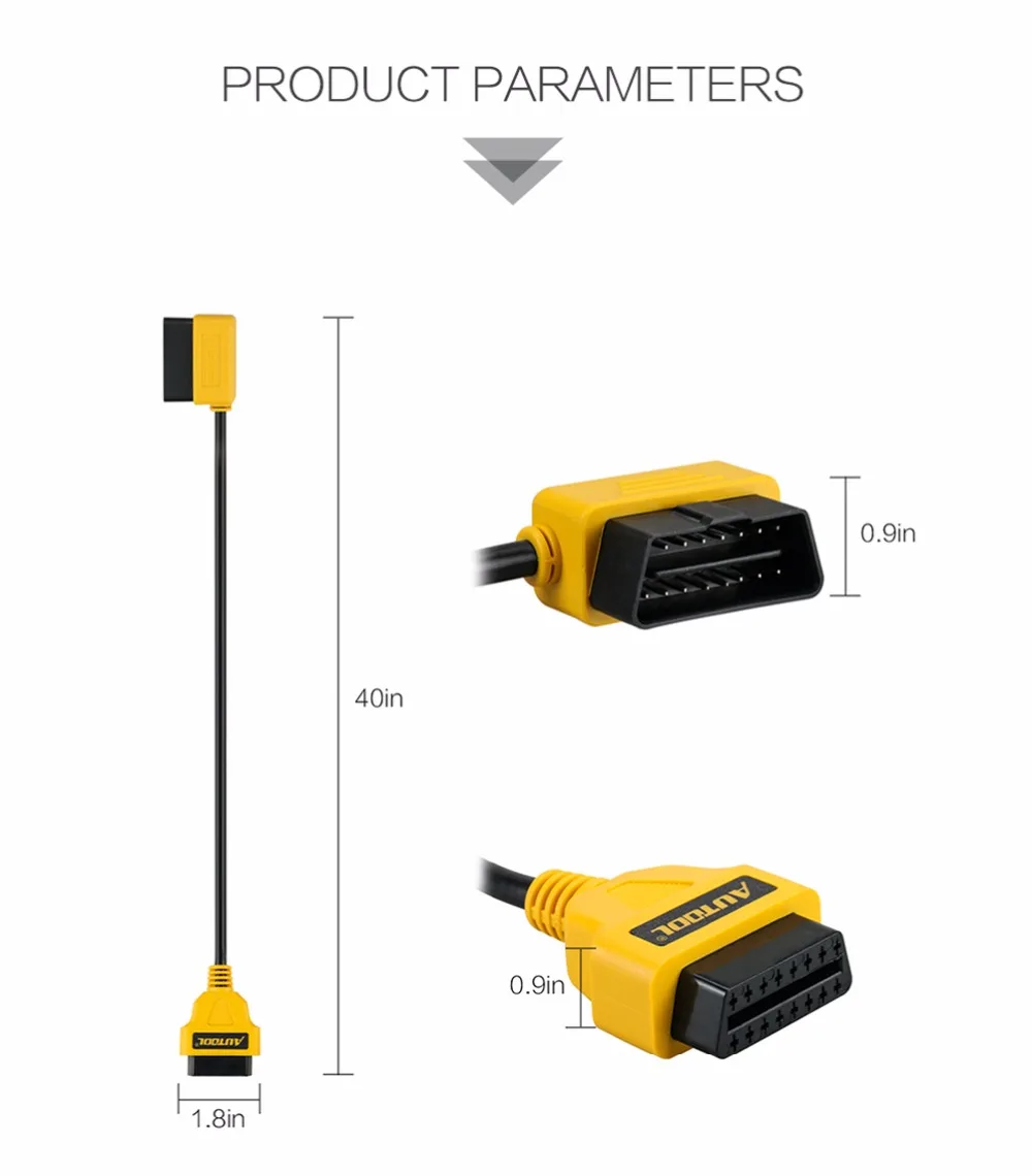 AUTOOL 100 см автомобильный OBD2 кабель-удлинитель 16Pin соединитель локоть изгиб формы удлиненный провод автомобильный диагностический адаптер автомобильный аксессуар