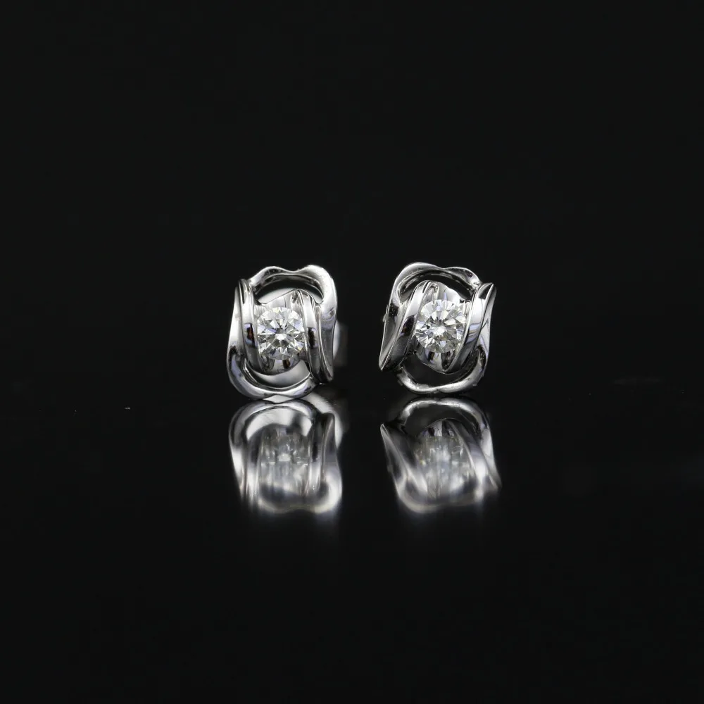 LASAMERO 0.116CT круглые серьги гвоздики с натуральными бриллиантами 18K белое золото